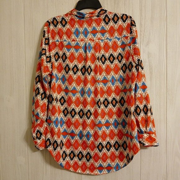 Hannah Women's Size S Red Colorful Button-Up Collared Blouse Roll Tab Sleeve - Picture 2 of 11
